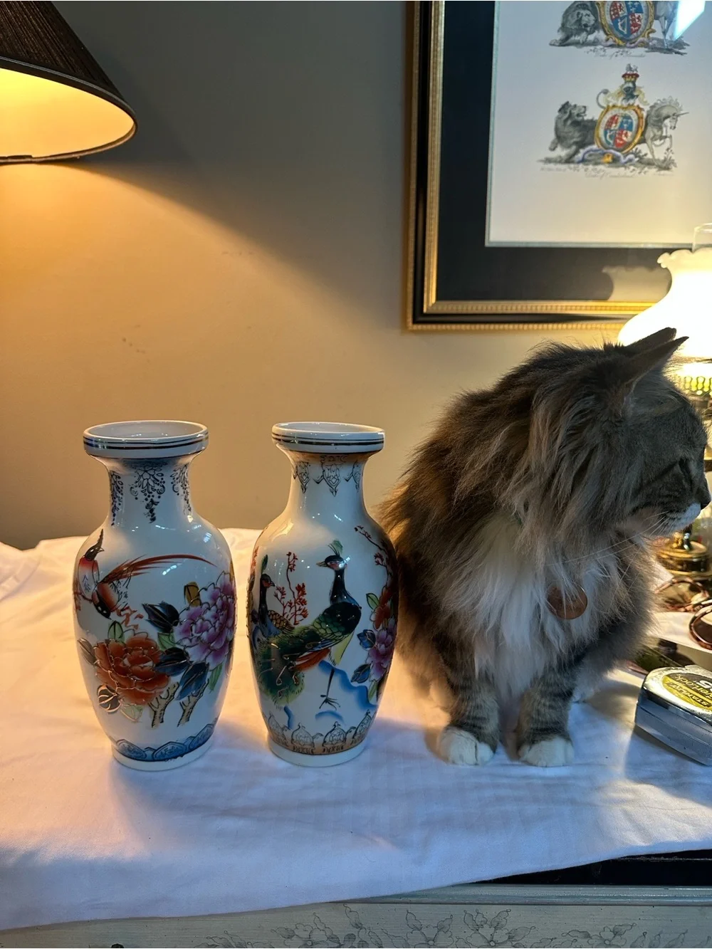Decorative Chin Porcelain Floral & Bird Vases in White and Multicolor - Set of 2